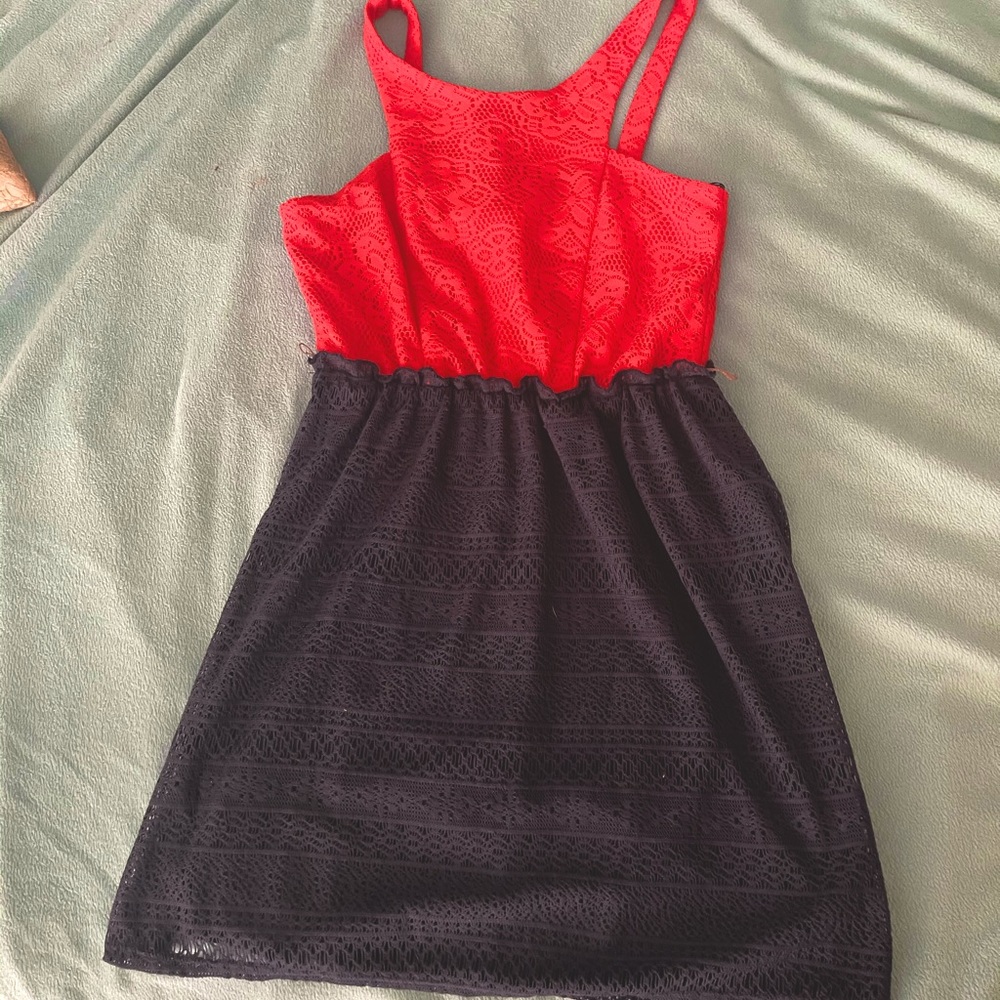 Mini summer dress. Coral and navy.